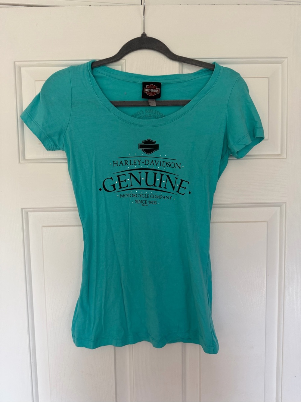 Harley-Davidson Teal Scoop Neck 'Genuine' Logo Tee